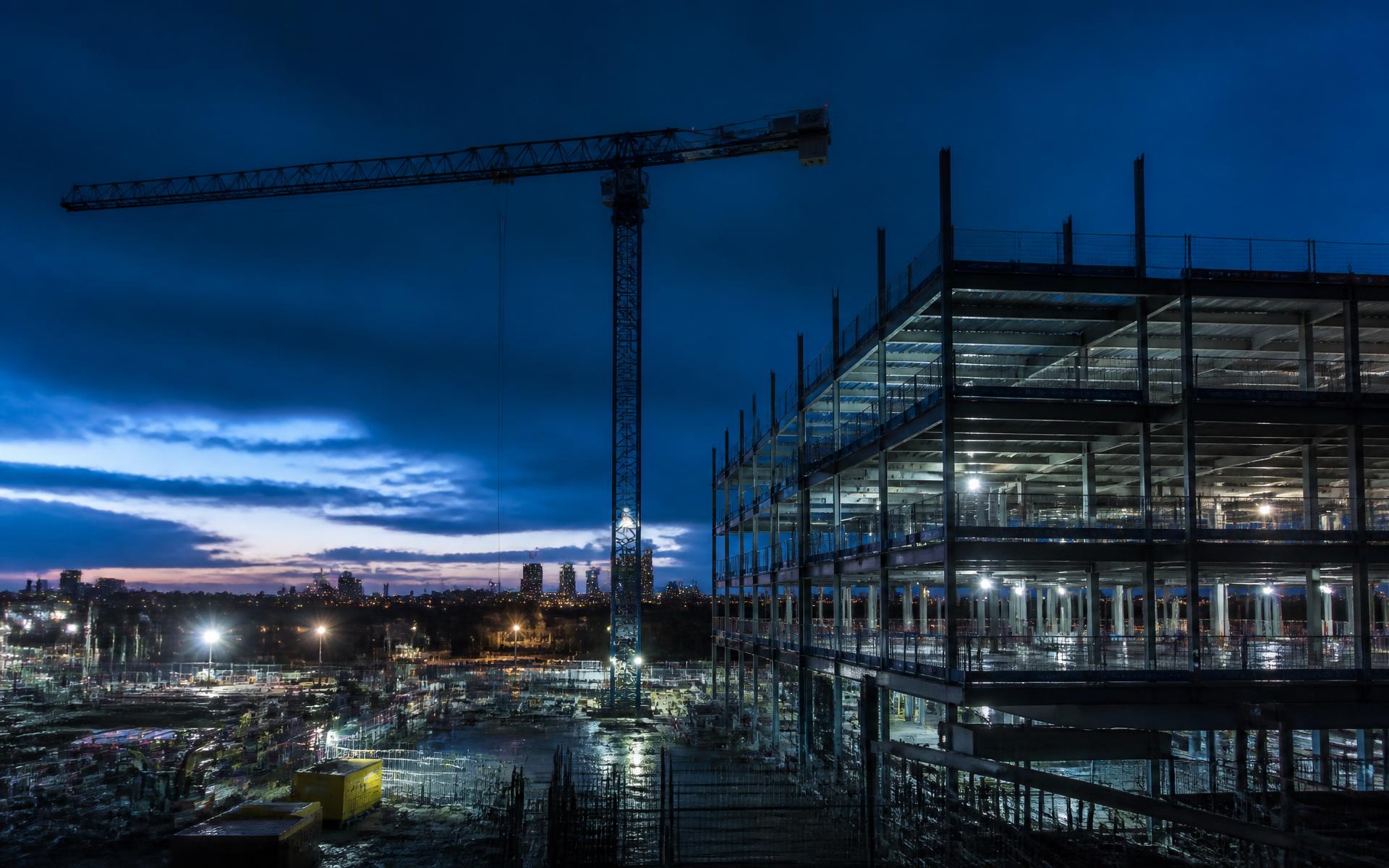 Construction site at dusk