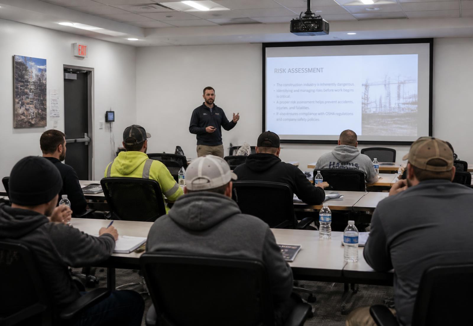 Construction workers in a training session